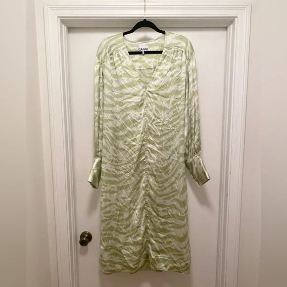 Ganni Green Zebra print Satin Midi Dress women's size 42 green silky v neck  is available for purchase on au PAY Market - Imported Goods Online Store  Co.Ltd. | au PAY Market -